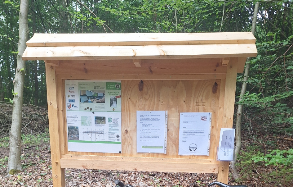 Die Infotafel besteht aus Holz und soll die Wanderer über den aktuellen Stand des Projektes informieren.